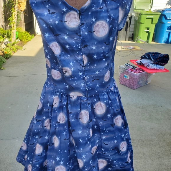 Retrolicious Blue With Bats And Moon Print Dress - Picture 5 of 6